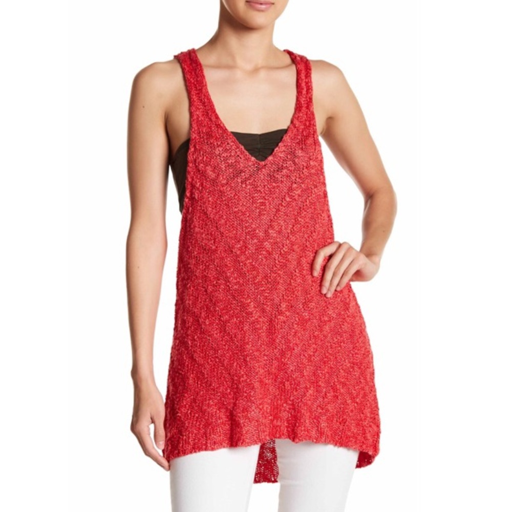 NWT Free People Knit Top Tunic Tank Racerback V-Neck Orange Sz S